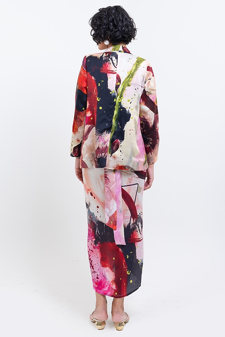 Red Vegan Silk Printed Blazer by POP SUGAR at Pernia's Pop Up Shop