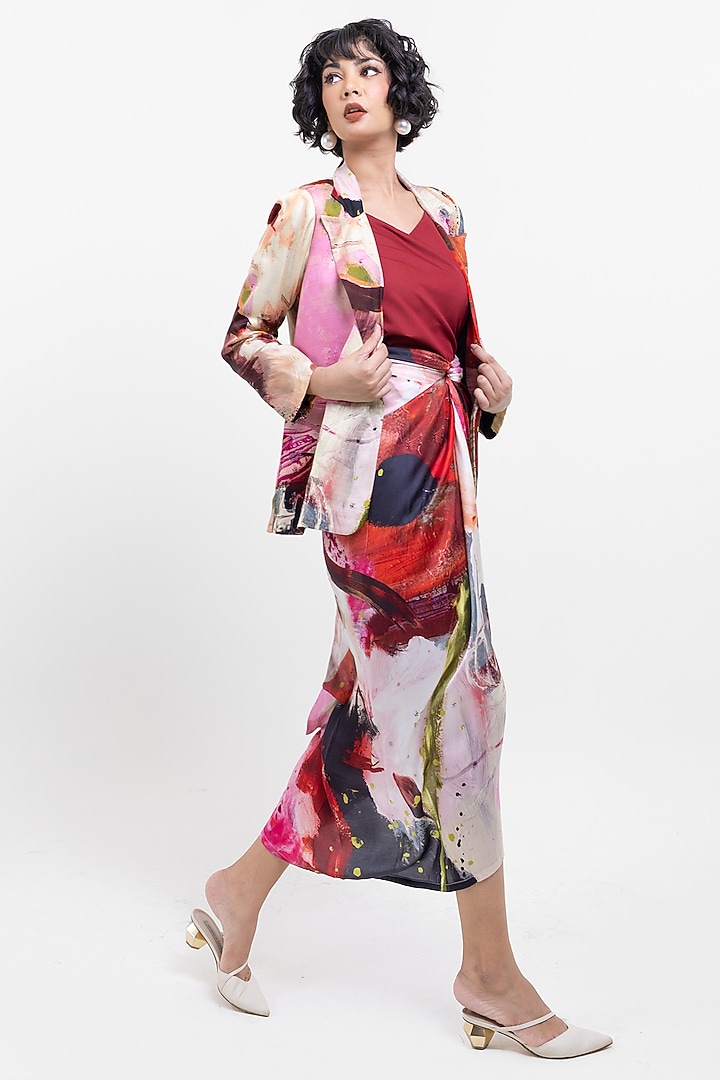 Red Vegan Silk Printed Blazer by POP SUGAR at Pernia's Pop Up Shop