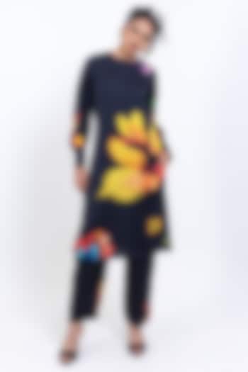 Black Vegan Silk Floral Printed Co-Ord Set by POP SUGAR at Pernia's Pop Up Shop