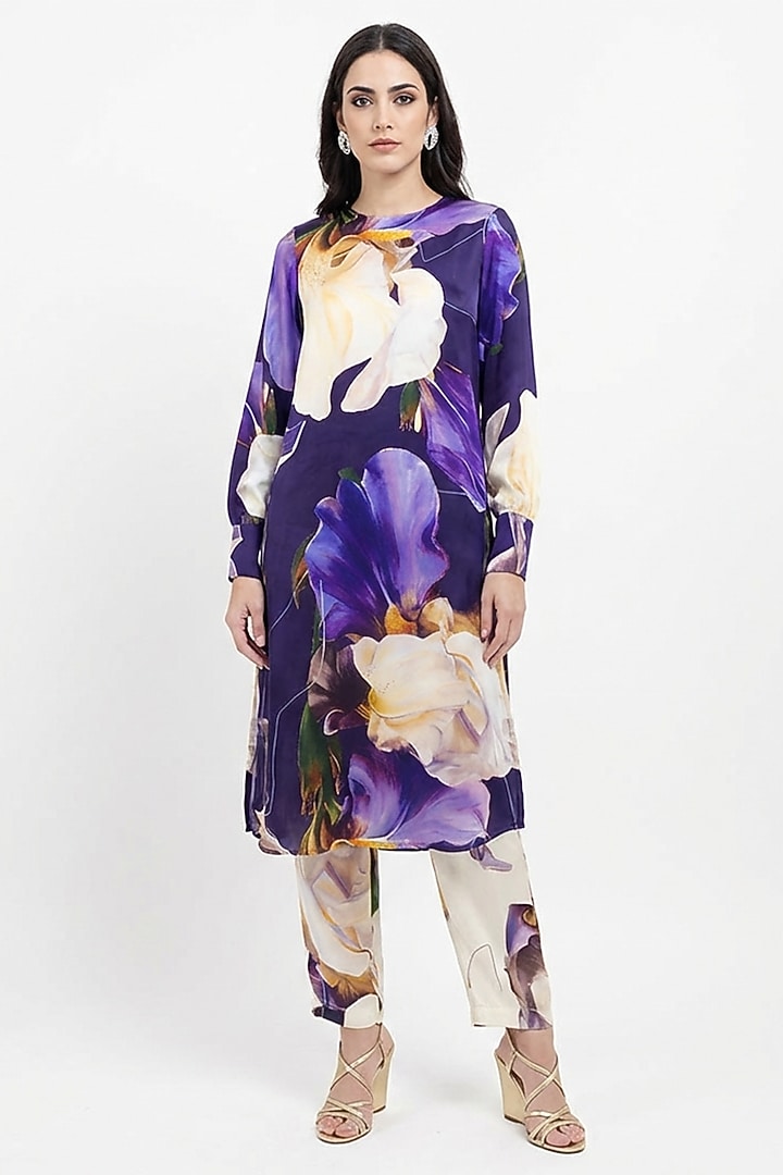 Purple Vegan Silk Printed Co-Ord Set by POP SUGAR at Pernia's Pop Up Shop