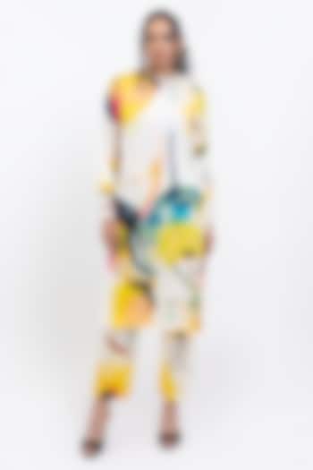 Cream Vegan Silk Printed Co-Ord Set by POP SUGAR at Pernia's Pop Up Shop