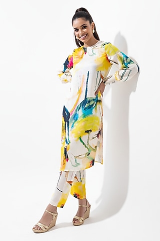 Multi-Colored Vegan Silk Printed Co-Ord Set by POP SUGAR