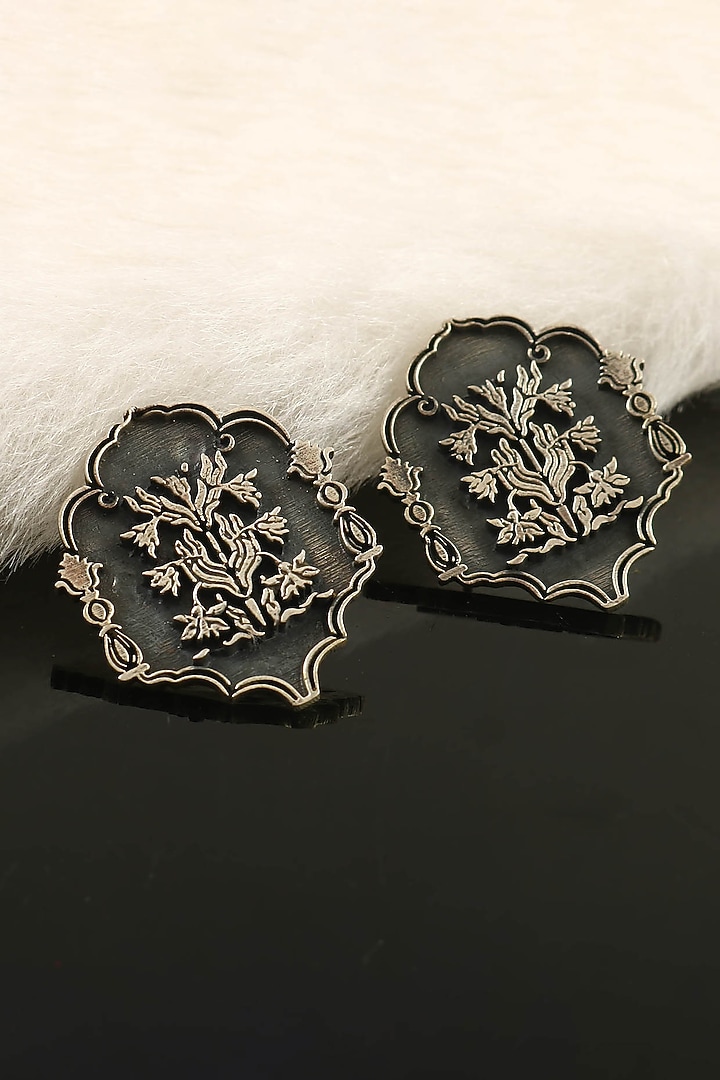 Oxidised Finish Handcrafted Dangler Earrings In Sterling Silver by Palace Of Silver at Pernia's Pop Up Shop