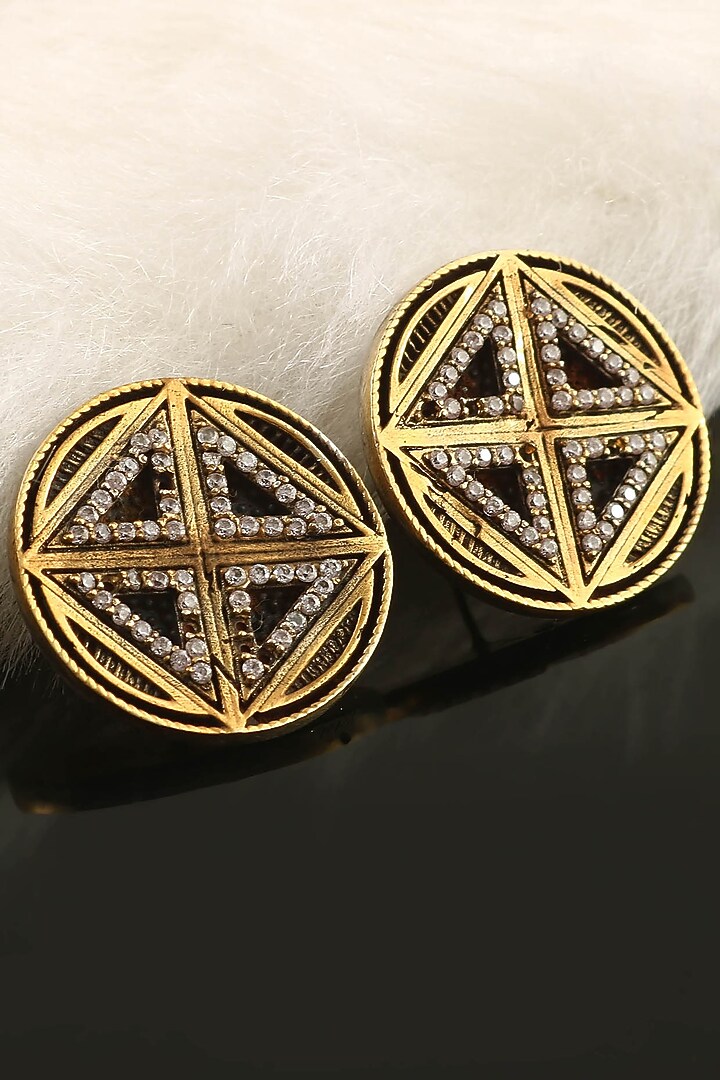 Gold Finish American Diamond Stud Earrings In Sterling Silver by Palace Of Silver at Pernia's Pop Up Shop