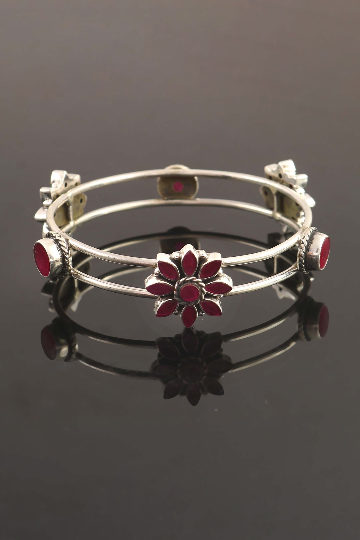 New Sterling top Silver Bangle Set with Genuine Rubies