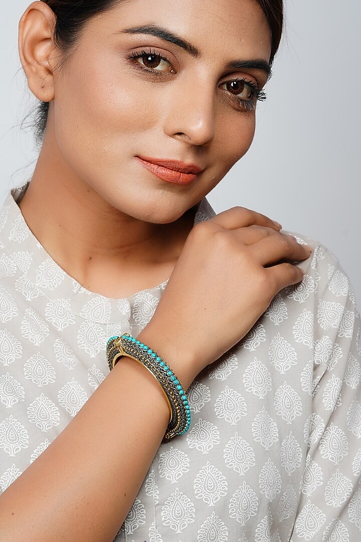 Two Tone Finish Handcrafted Bangle In Sterling Silver by Palace Of Silver at Pernia's Pop Up Shop