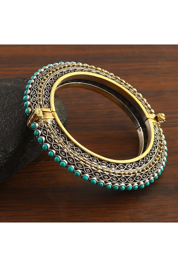 Two Tone Finish Handcrafted Bangle In Sterling Silver by Palace Of Silver at Pernia's Pop Up Shop