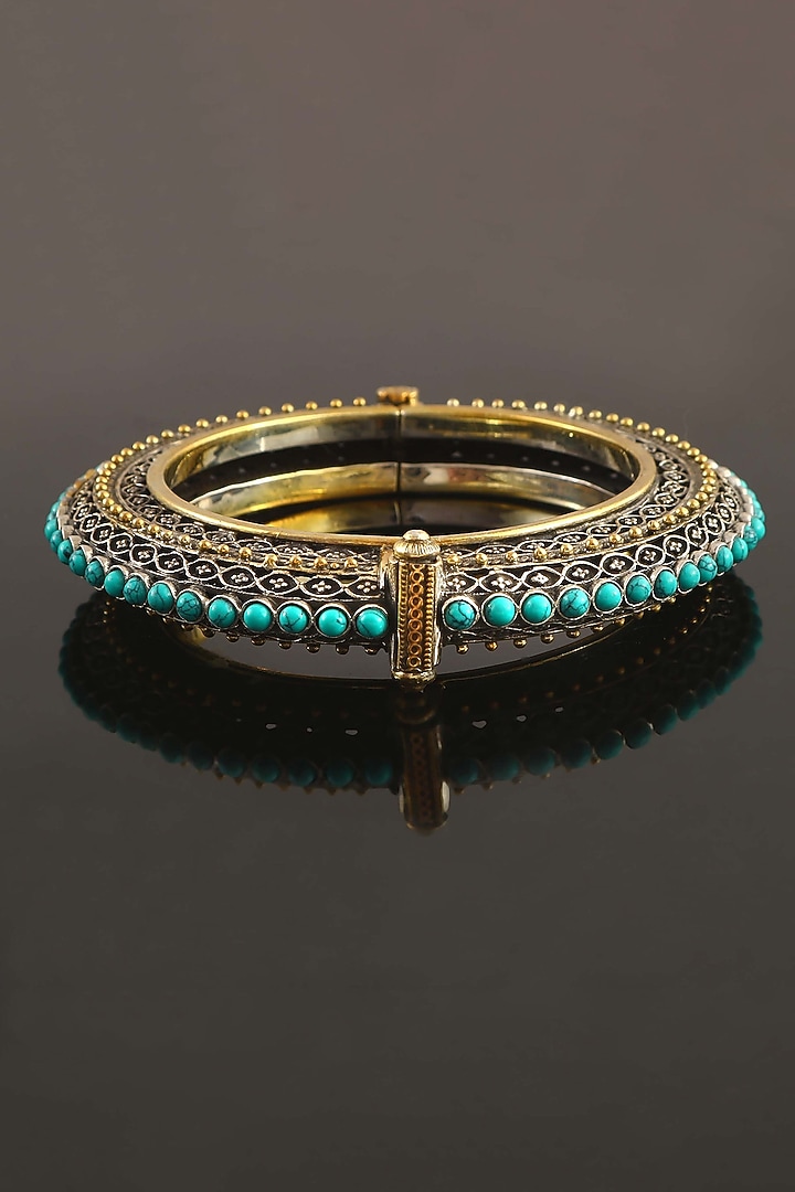 Two Tone Finish Handcrafted Bangle In Sterling Silver by Palace Of Silver at Pernia's Pop Up Shop