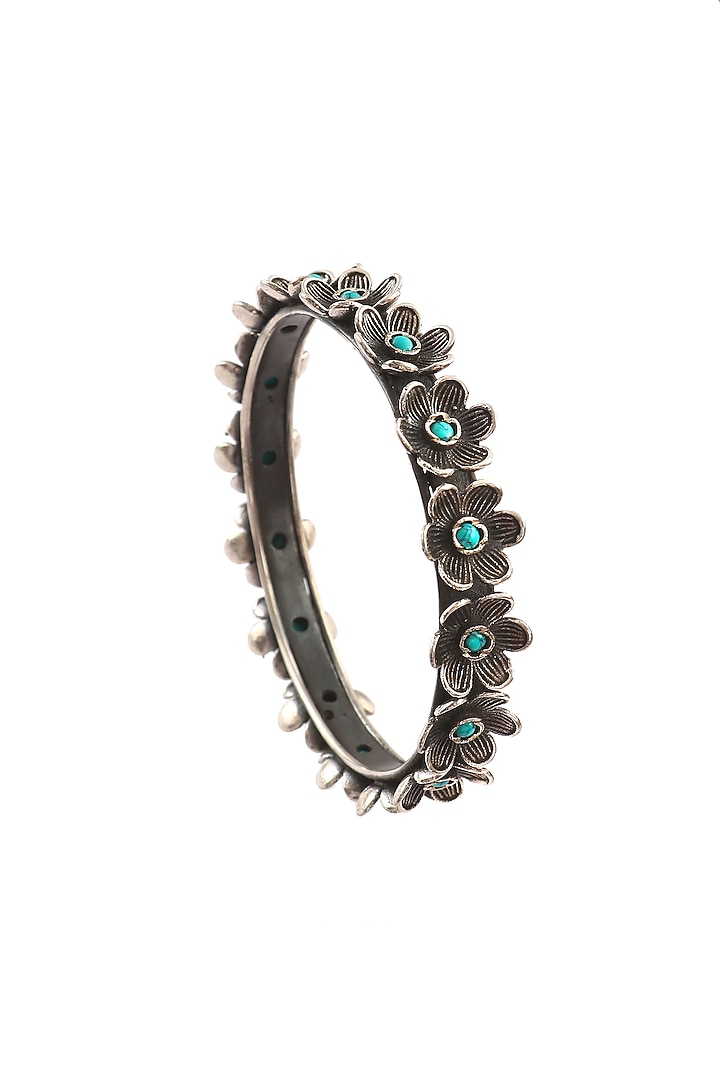 Silver Turquoise Handcrafted Bangle In Sterling Silver by Palace Of Silver at Pernia's Pop Up Shop