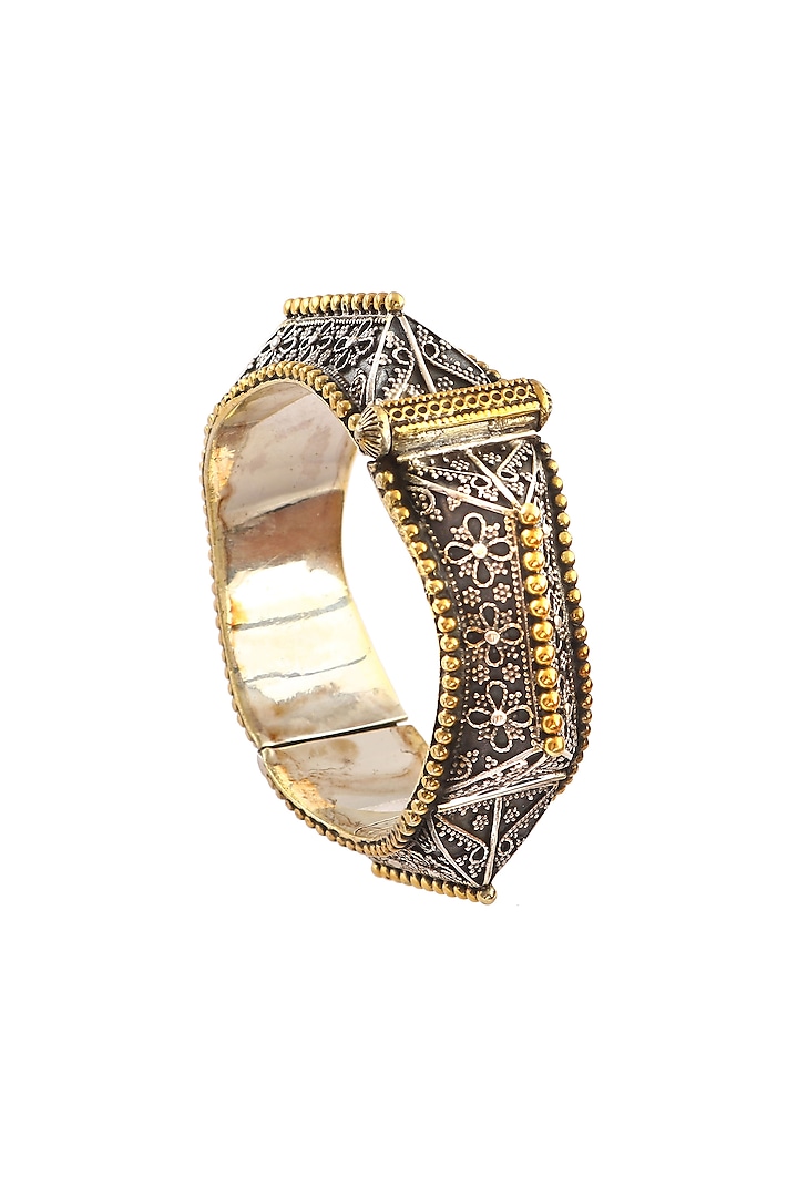 Two Tone Finish Kada With Rawa Work In Sterling Silver by Palace Of Silver