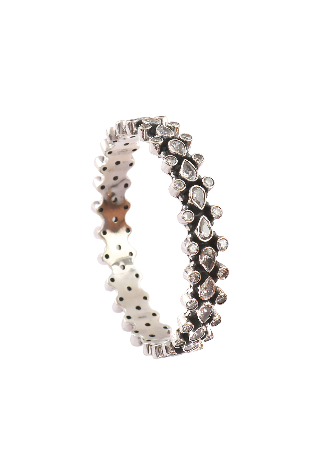 Silver Zircons Handcrafted Bangle In Sterling Silver by Palace Of Silver