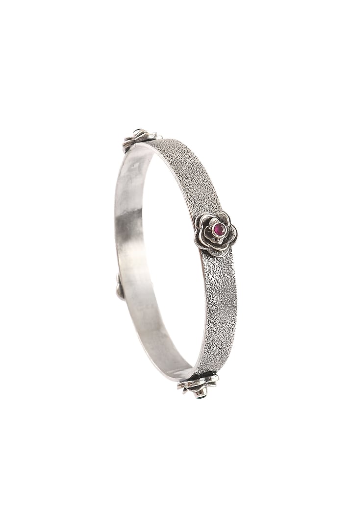Silver Ruby Handcrafted Bangle In Sterling Silver by Palace Of Silver