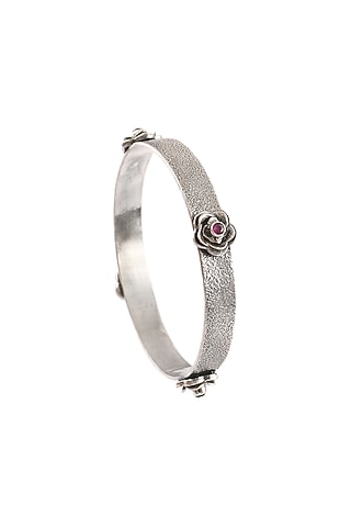 Silver Ruby Handcrafted Bangle In Sterling Silver by Palace Of Silver
