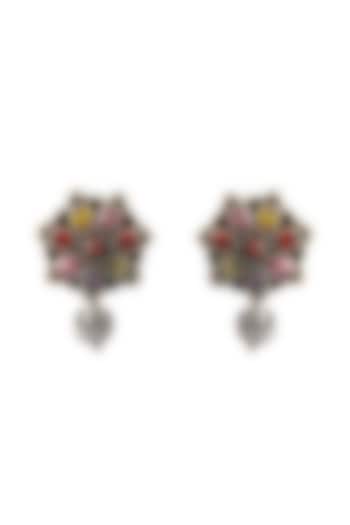 Silver Finish Multi-Colored Gemstone Floral Dangler Earrings In Sterling Silver by Palace Of Silver