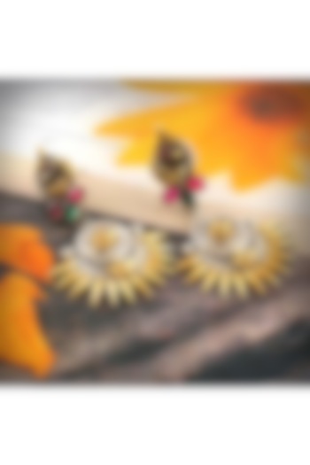 Two-Tone Finish Green & Pink Gemstone Floral Dangler Earrings In Sterling Silver by Palace Of Silver at Pernia's Pop Up Shop