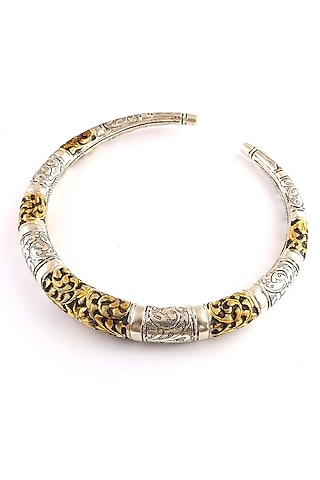 Two-Tone Finish Hand-Engraved Floral Necklace In Sterling Silver by Palace Of Silver