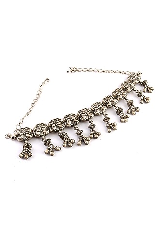 Silver Finish Ghungroo Necklace In Sterling Silver by Palace Of Silver