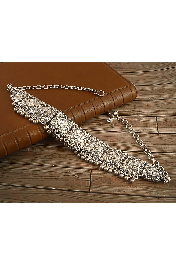 Silver Finish Ghungroo Necklace In Sterling Silver by Palace Of Silver at Pernia's Pop Up Shop