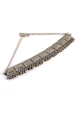 Silver Finish Ghungroo Necklace In Sterling Silver by Palace Of Silver