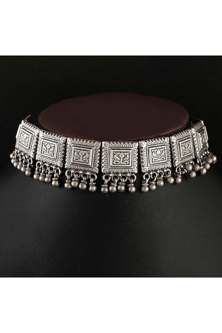 Silver Finish Ghungroo Necklace In Sterling Silver by Palace Of Silver at Pernia's Pop Up Shop