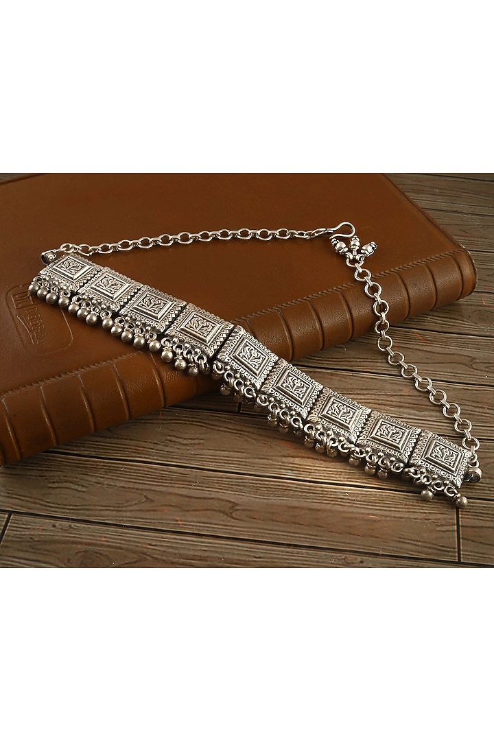 Silver Finish Ghungroo Necklace In Sterling Silver by Palace Of Silver at Pernia's Pop Up Shop