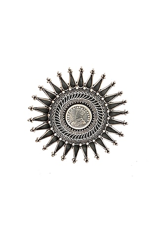 Silver Finish Coin Ring In Sterling Silver by Palace Of Silver