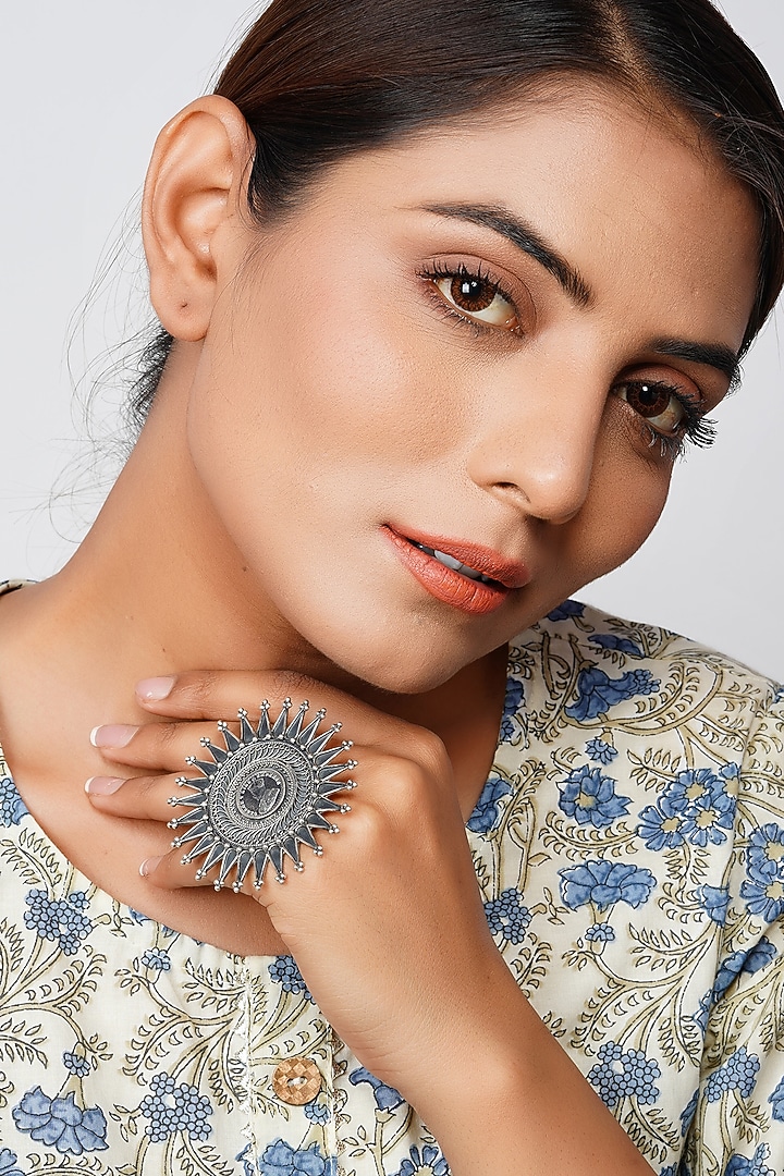 Silver Finish Coin Ring In Sterling Silver by Palace Of Silver at Pernia's Pop Up Shop
