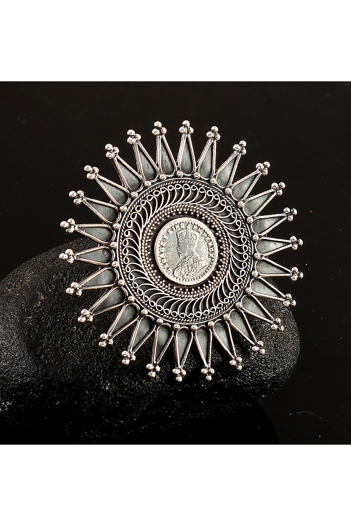 Silver Finish Coin Ring In Sterling Silver by Palace Of Silver at Pernia's Pop Up Shop