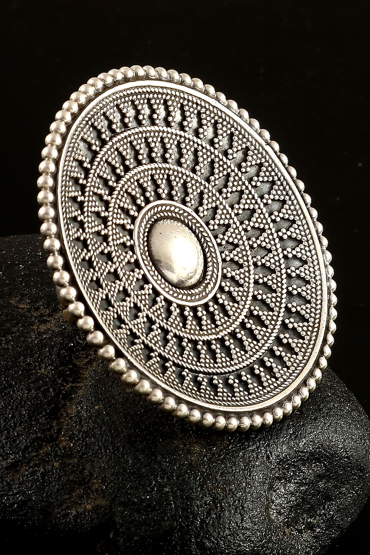 Silver Finish Floral Ring In Sterling Silver by Palace Of Silver at Pernia's Pop Up Shop