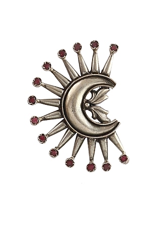 Silver Finish Ruby Gemstone Floral Ring In Sterling Silver by Palace Of Silver