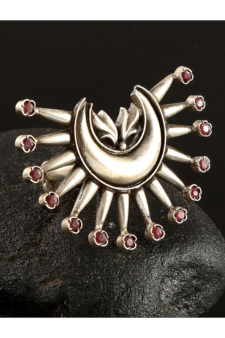 Silver Finish Ruby Gemstone Floral Ring In Sterling Silver by Palace Of Silver at Pernia's Pop Up Shop