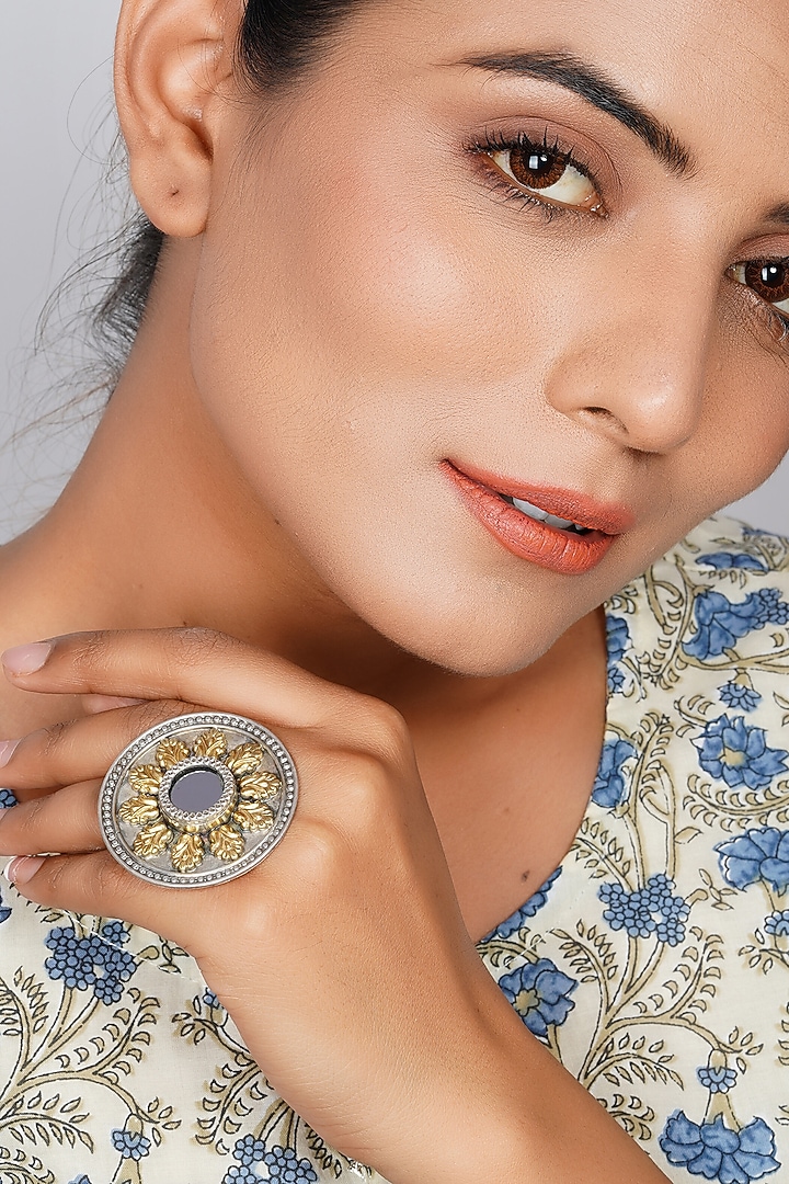 Two-Tone Finish Mirror Ring In Sterling Silver by Palace Of Silver at Pernia's Pop Up Shop