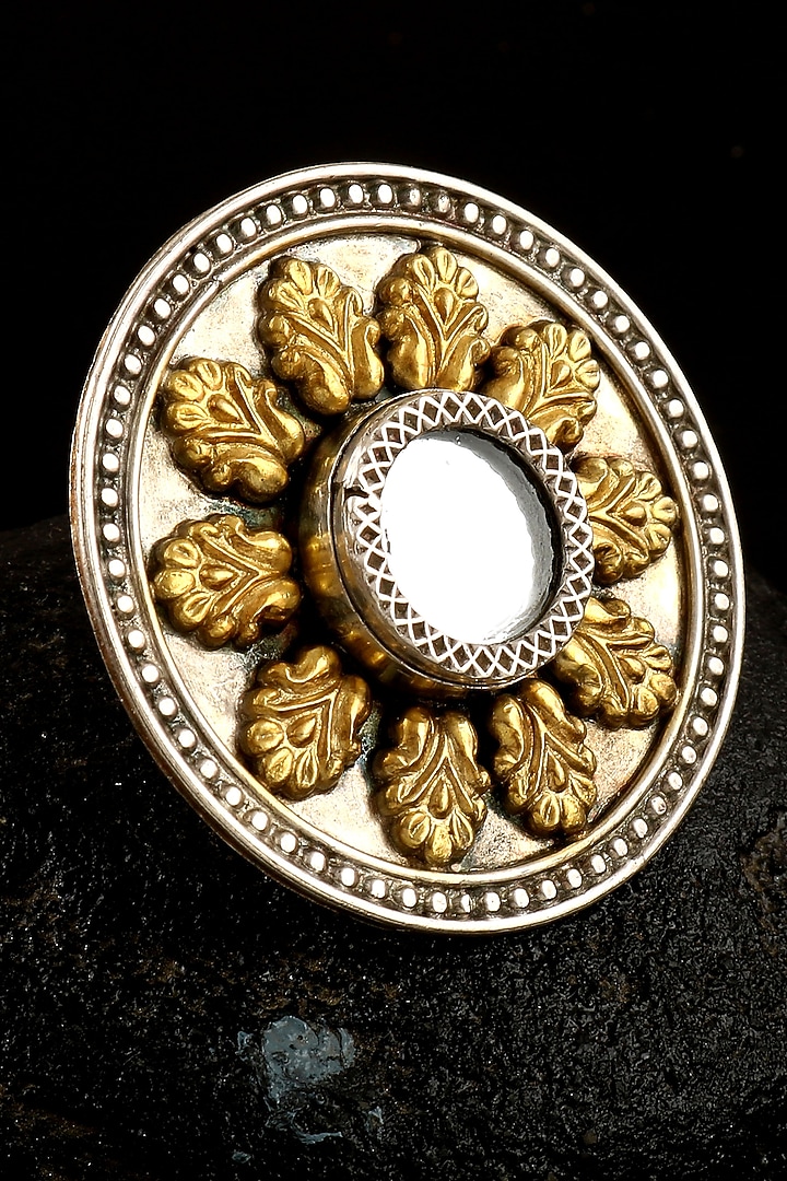 Two-Tone Finish Mirror Ring In Sterling Silver by Palace Of Silver at Pernia's Pop Up Shop
