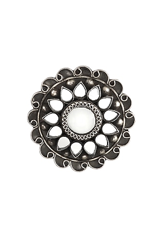 Silver Finish Mirror Floral Ring In Sterling Silver by Palace Of Silver