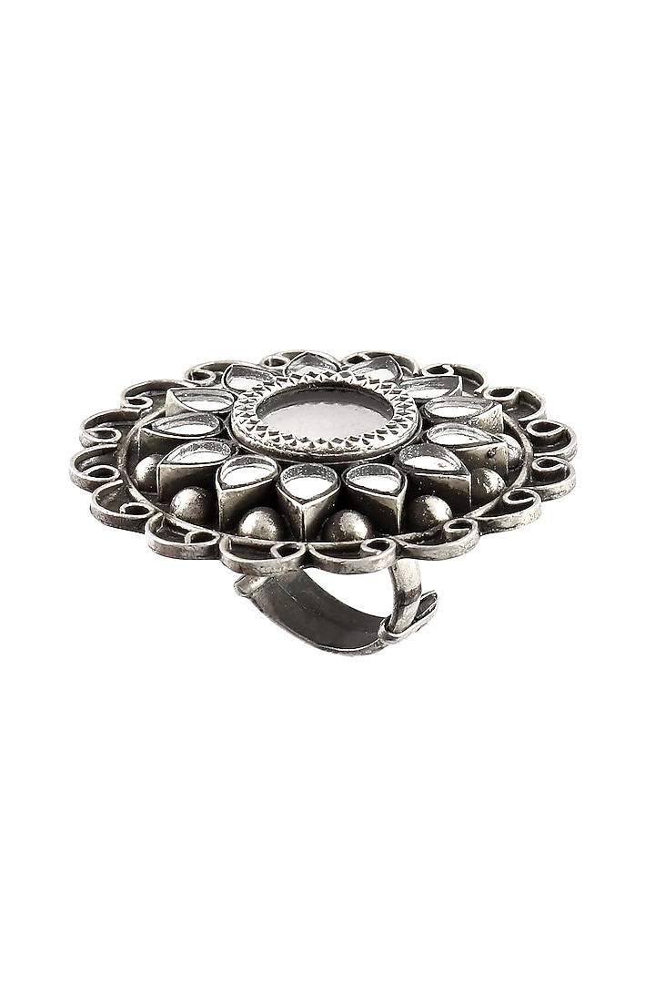Silver Finish Mirror Floral Ring In Sterling Silver by Palace Of Silver at Pernia's Pop Up Shop
