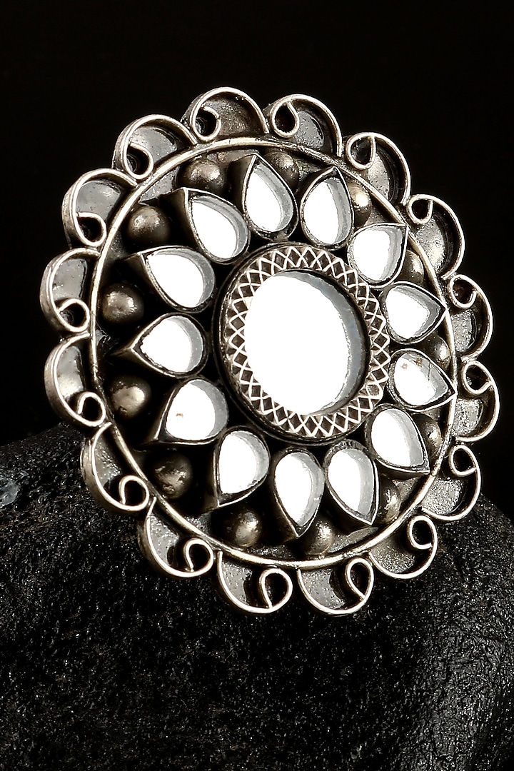 Silver Finish Mirror Floral Ring In Sterling Silver by Palace Of Silver at Pernia's Pop Up Shop