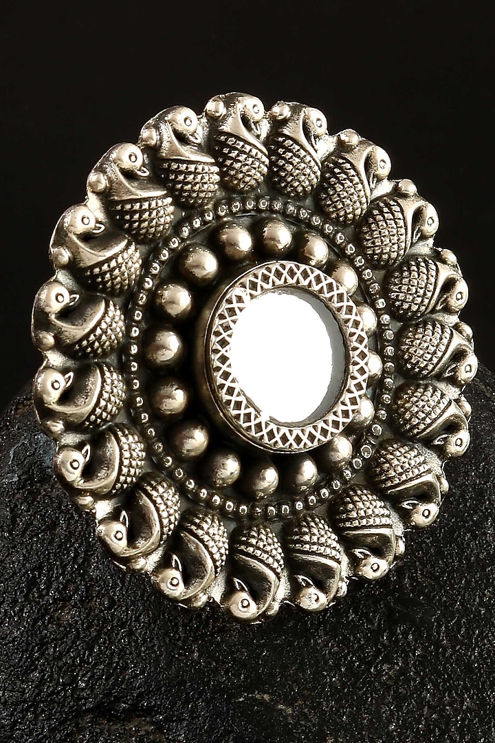 Silver Finish Mirror Floral Ring In Sterling Silver by Palace Of Silver at Pernia's Pop Up Shop