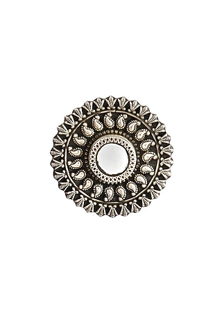 Silver Finish Mirror Floral Ring In Sterling Silver by Palace Of Silver
