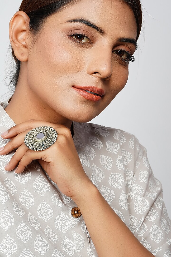 Silver Finish Mirror Floral Ring In Sterling Silver by Palace Of Silver at Pernia's Pop Up Shop