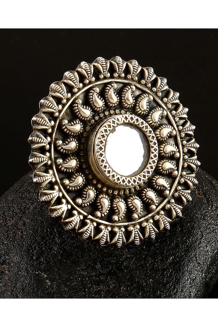 Silver Finish Mirror Floral Ring In Sterling Silver by Palace Of Silver at Pernia's Pop Up Shop