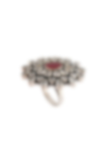 Silver Finish Zircon Floral Ring In Sterling Silver by Palace Of Silver
