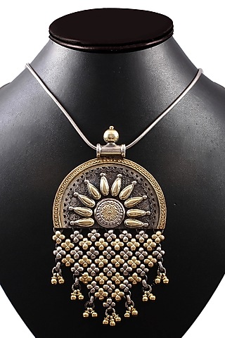 Two-Tone Finish Ghungroo Pendant Necklace In Sterling Silver by Palace Of Silver