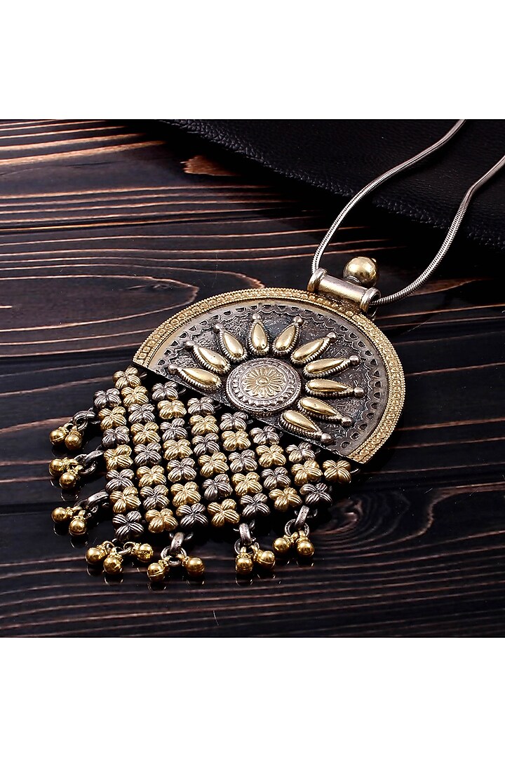 Two-Tone Finish Ghungroo Pendant Necklace In Sterling Silver by Palace Of Silver at Pernia's Pop Up Shop