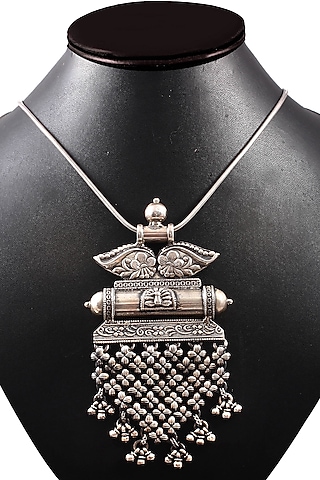Silver Finish Ghungroo Pendant Necklace In Sterling Silver by Palace Of Silver