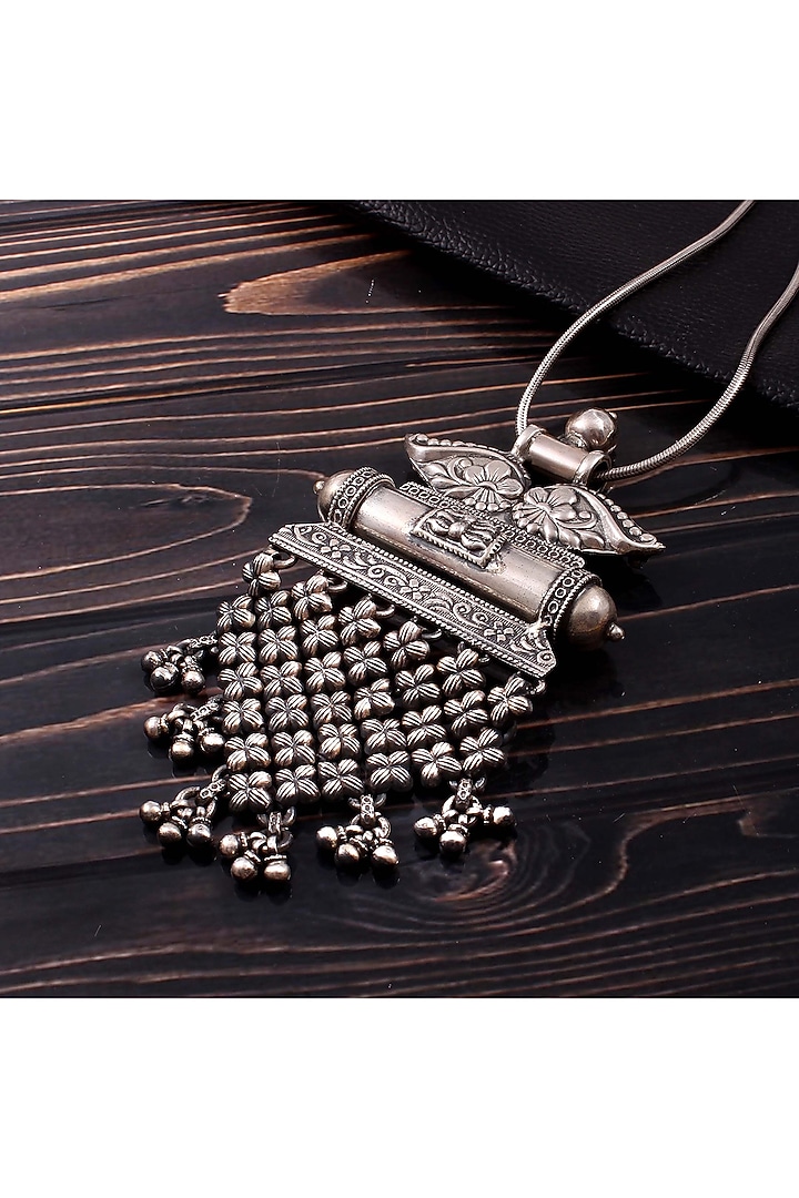 Silver Finish Ghungroo Pendant Necklace In Sterling Silver by Palace Of Silver at Pernia's Pop Up Shop