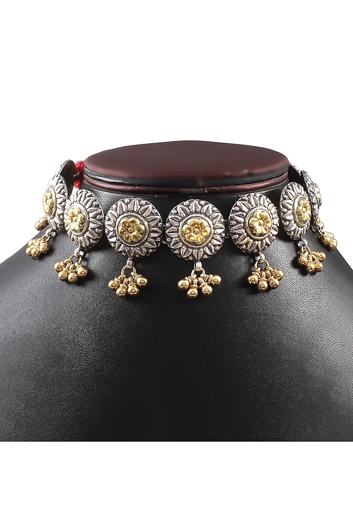 Two-Tone Finish Ghungroo Choker Necklace In Sterling Silver by Palace Of Silver at Pernia's Pop Up Shop