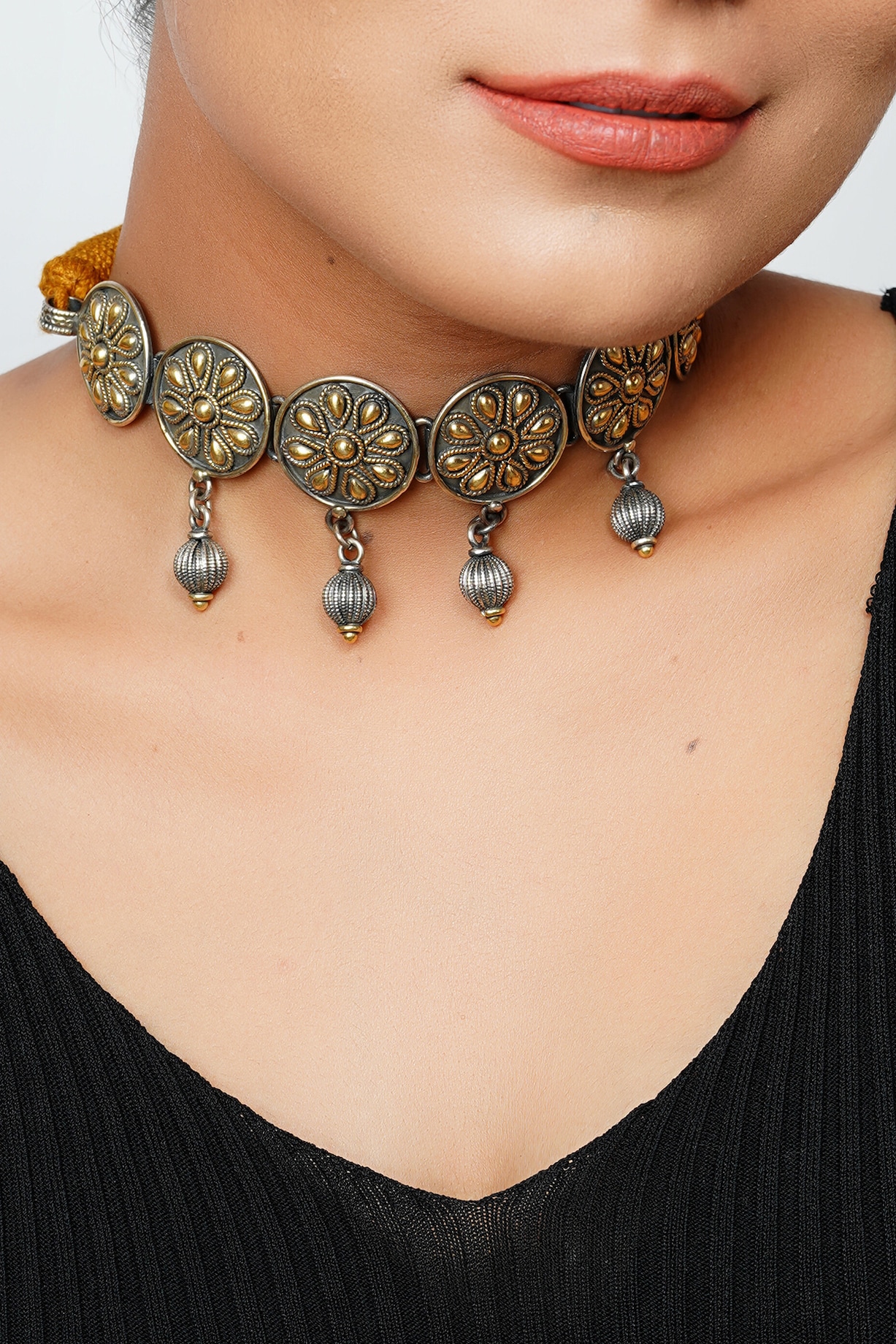 Two-Tone Finish Ghungroo Choker Necklace Set In Sterling Silver by Palace  Of Silver at Pernia's Pop Up Shop