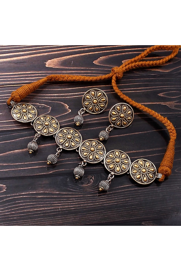 Two-Tone Finish Ghungroo Choker Necklace Set In Sterling Silver by Palace Of Silver at Pernia's Pop Up Shop