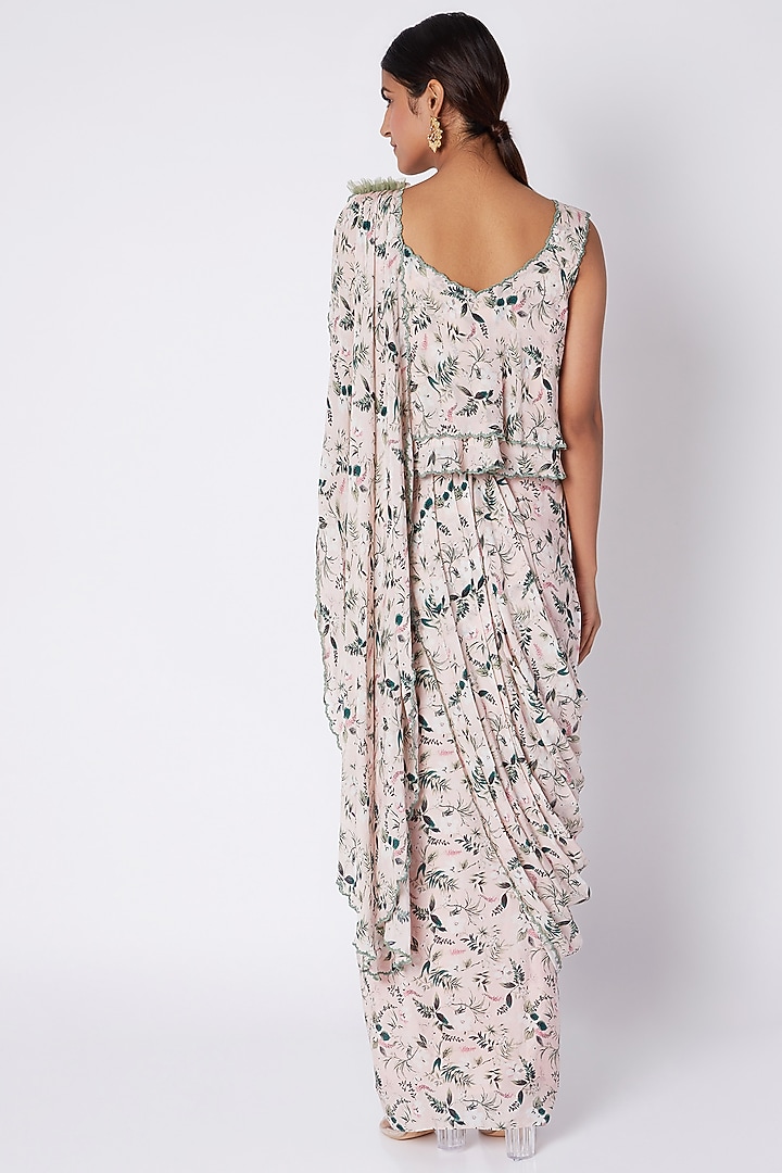 Blush Pink Printed Pre-Stitched Wedding Saree Set by Pooja Sampat at Pernia's Pop Up Shop