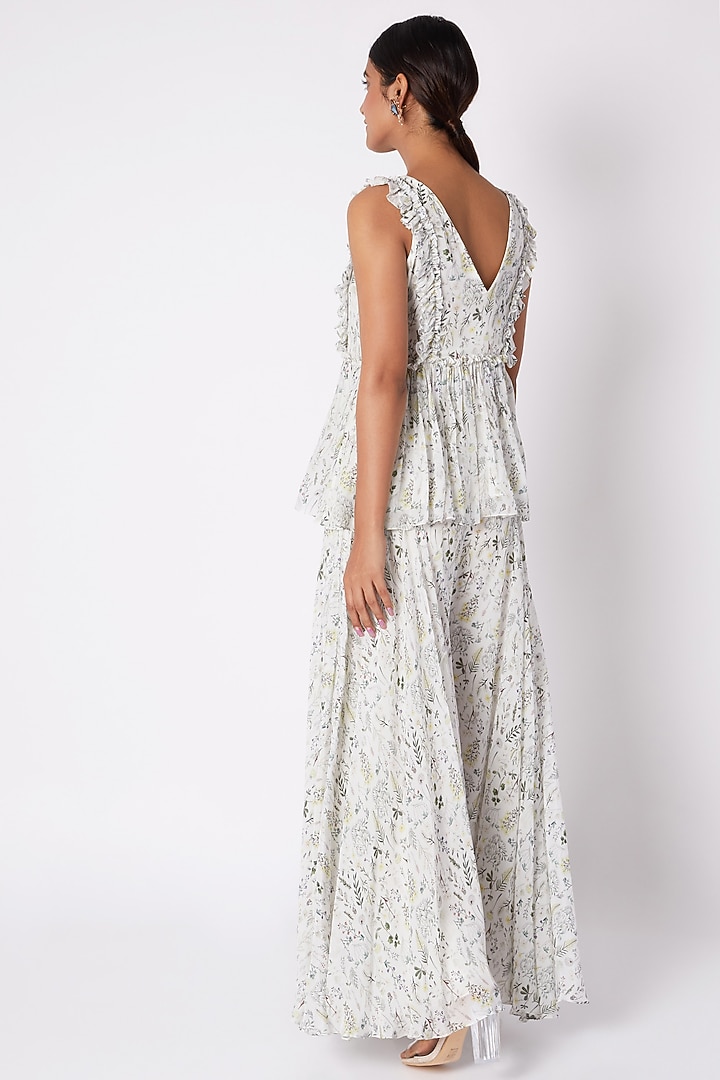 Ivory Printed & Embroidered Tunic With Palazzo Pants by Pooja Sampat at Pernia's Pop Up Shop